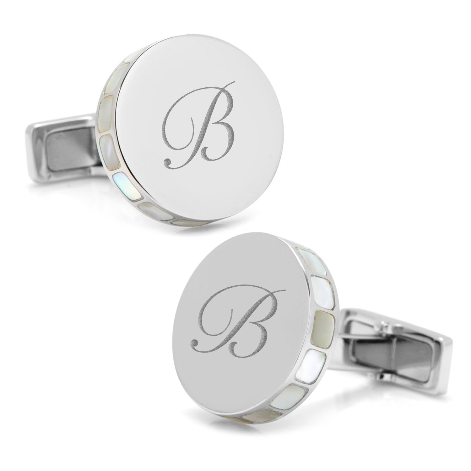 Stainless Steel Mother of Pearl Mosaic Engravable Cufflinks - My Men's Shop