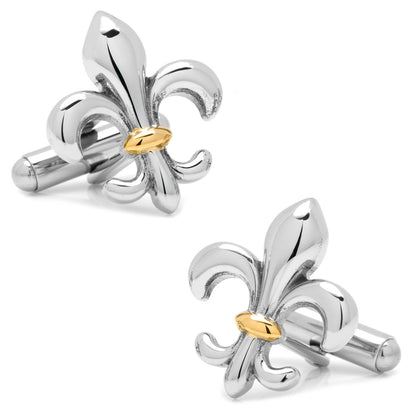 Gemelos de acero inoxidable bicolor con flor de lis