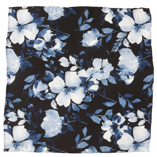 Pañuelo de bolsillo negro con motivos florales pintados
