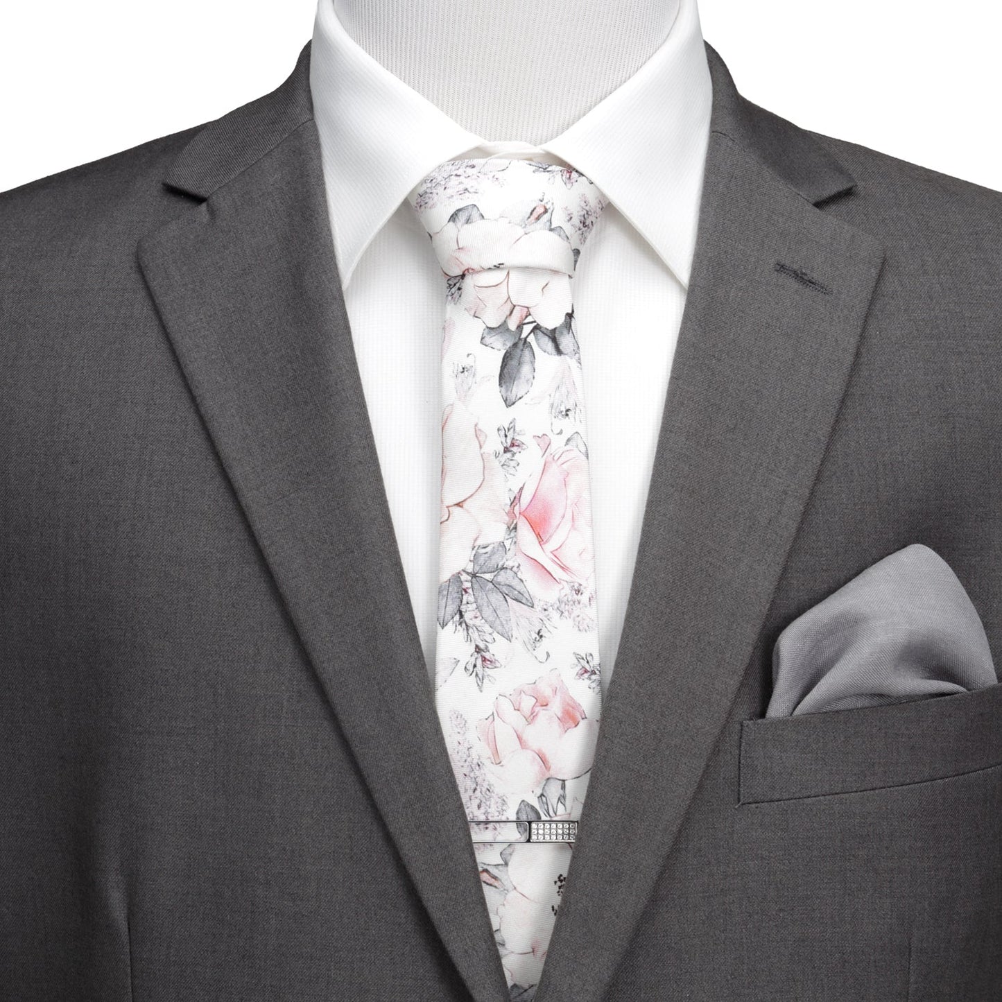 Corbata de seda gris con estampado floral pintado para hombre