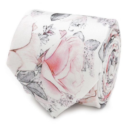 Corbata de seda gris con estampado floral pintado para hombre