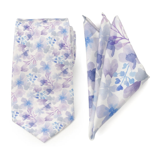 Set de regalo de corbata y pañuelo de bolsillo de lavanda en acuarela