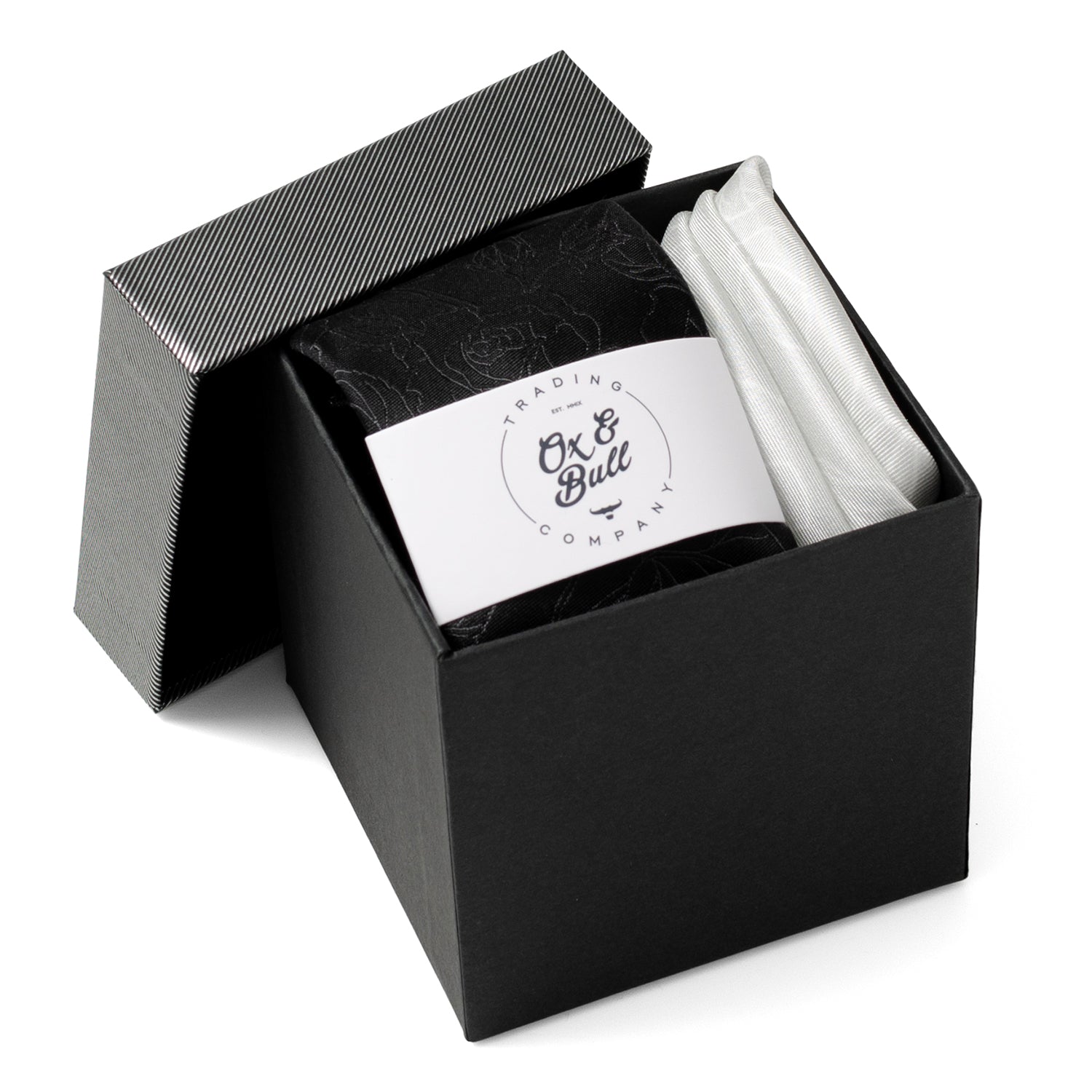 Black Floral Tie and Pocket Square Gift Set - My Men's Shop