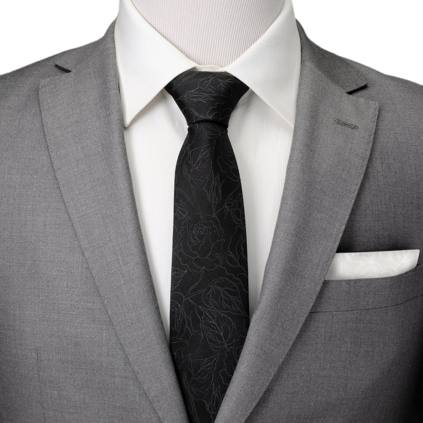 Conjunto de regalo de corbata y pañuelo de bolsillo floral negro