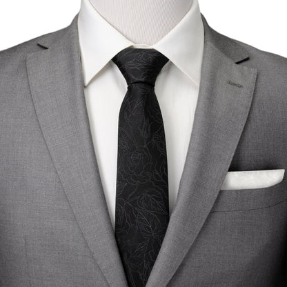 Conjunto de regalo de corbata y pañuelo de bolsillo floral negro