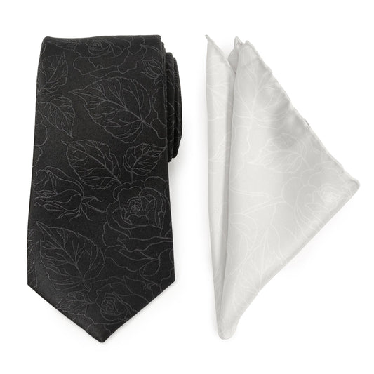 Black Floral Tie and Pocket Square Gift Set - My Men's Shop