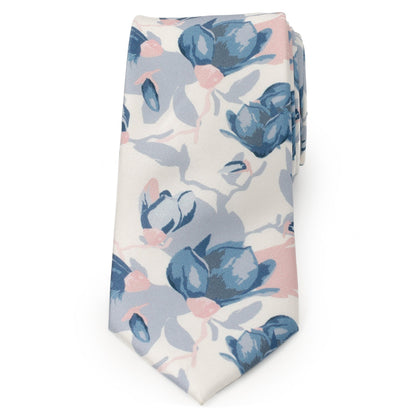 White Floral Patterned Printed Men's Tie