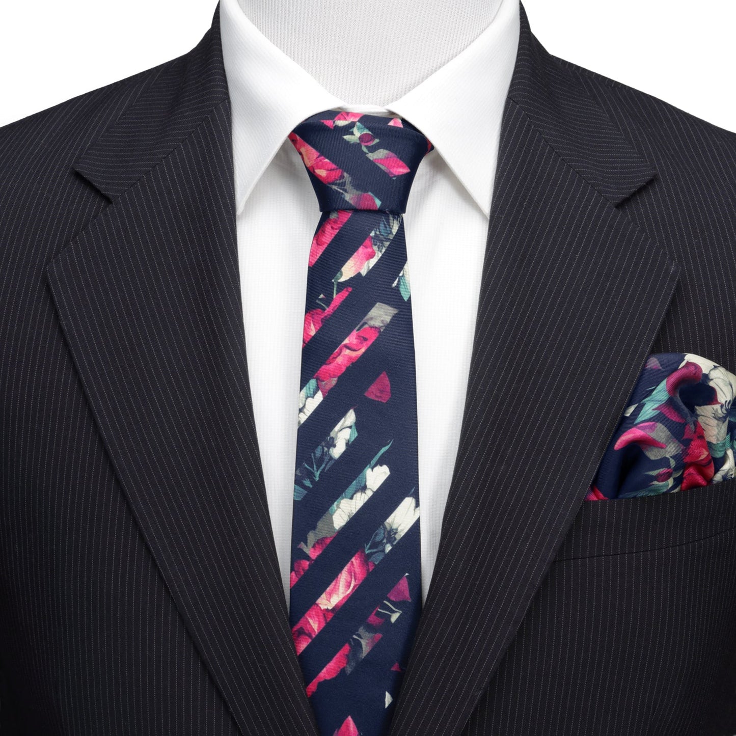 Corbata de seda para hombre con rayas y diseño floral pintado