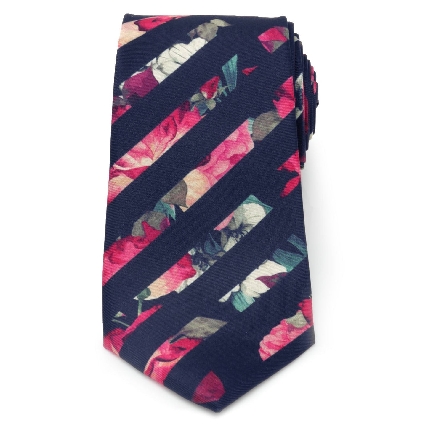 Corbata de seda para hombre con rayas y diseño floral pintado