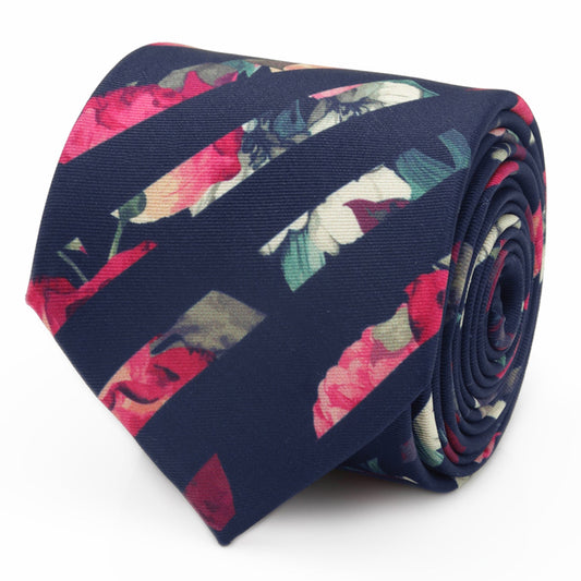 Corbata de seda para hombre con rayas y diseño floral pintado
