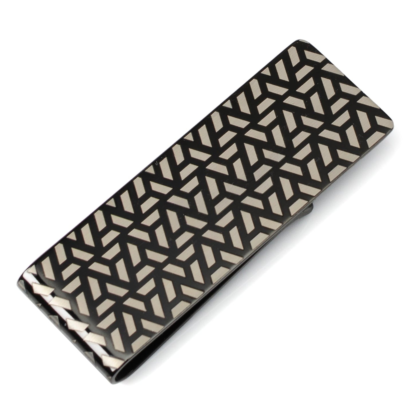 Geometric Stainless Steel Gunmetal Engraved Money Clip