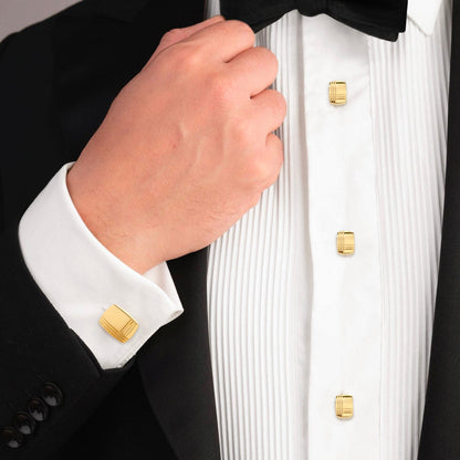 Stainless Steel Gold Tartan Plaid 5-Studs - My Men's Shop