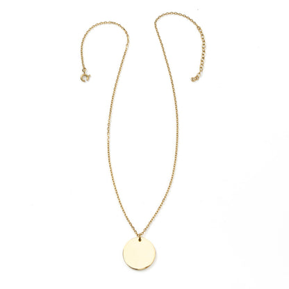 Stainless Steel Gold Engravable Round Pendant Women's Necklace