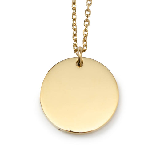 Stainless Steel Gold Engravable Round Pendant Women's Necklace