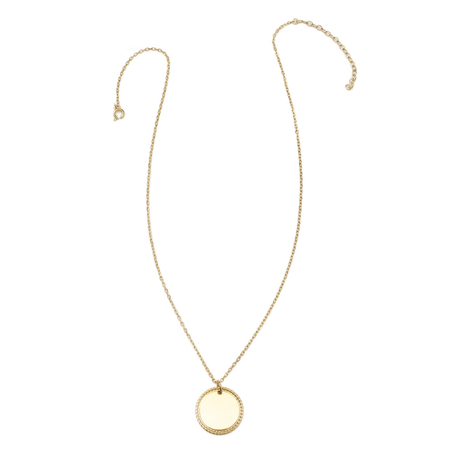 Stainless Steel Gold Engravable Round Rope Edge Pendant Women's Box Chain Necklace