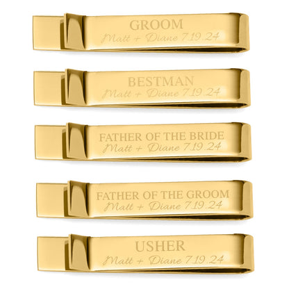 Barra de corbata grabable dorada para la fiesta de bodas