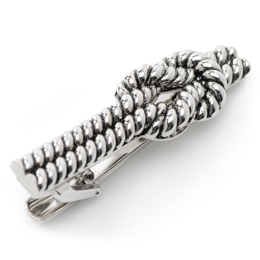 Pinza de corbata de cuerda anudada plateada