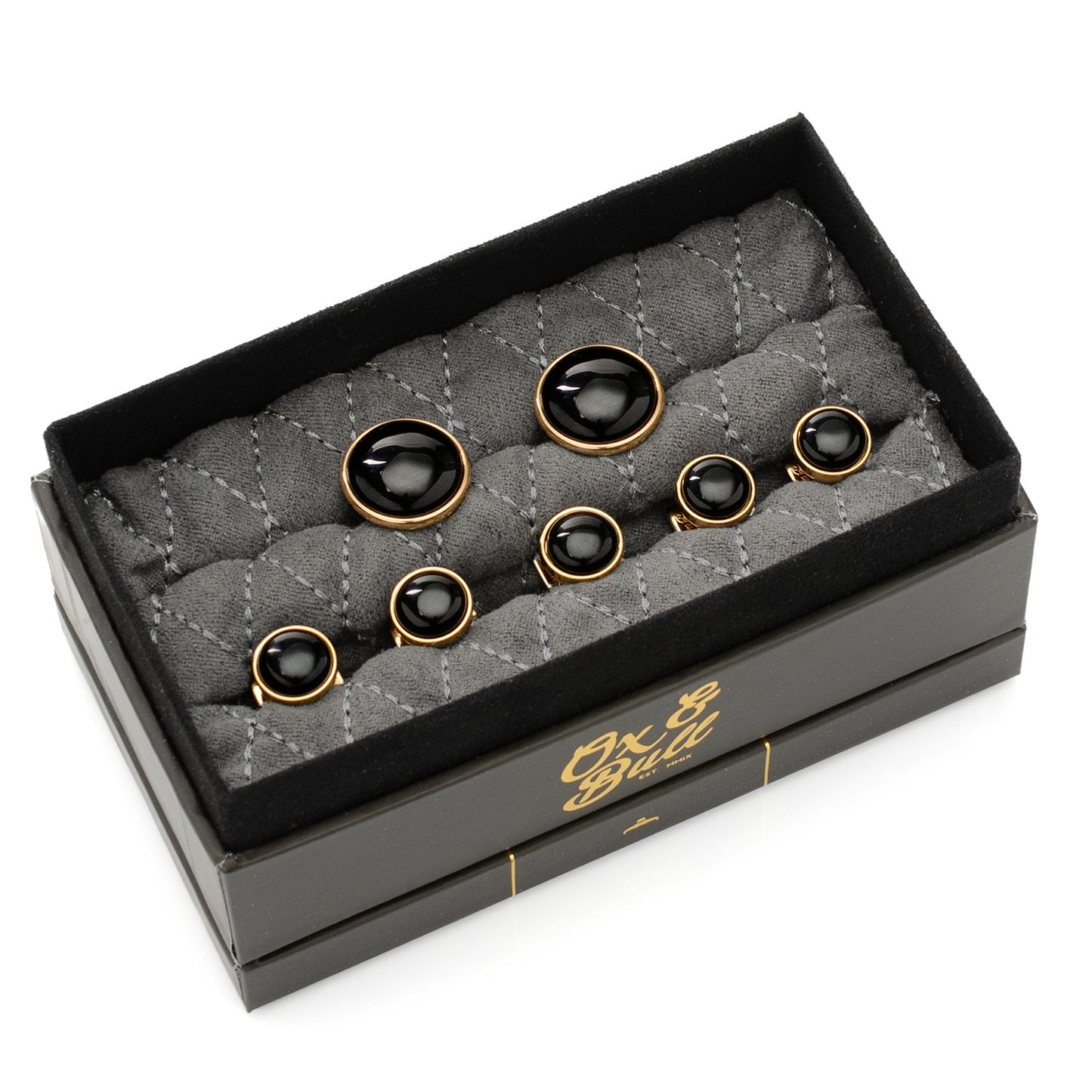 Conjunto de 5 aretes de oro y ónix