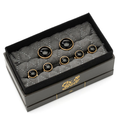 Conjunto de 5 aretes de oro y ónix