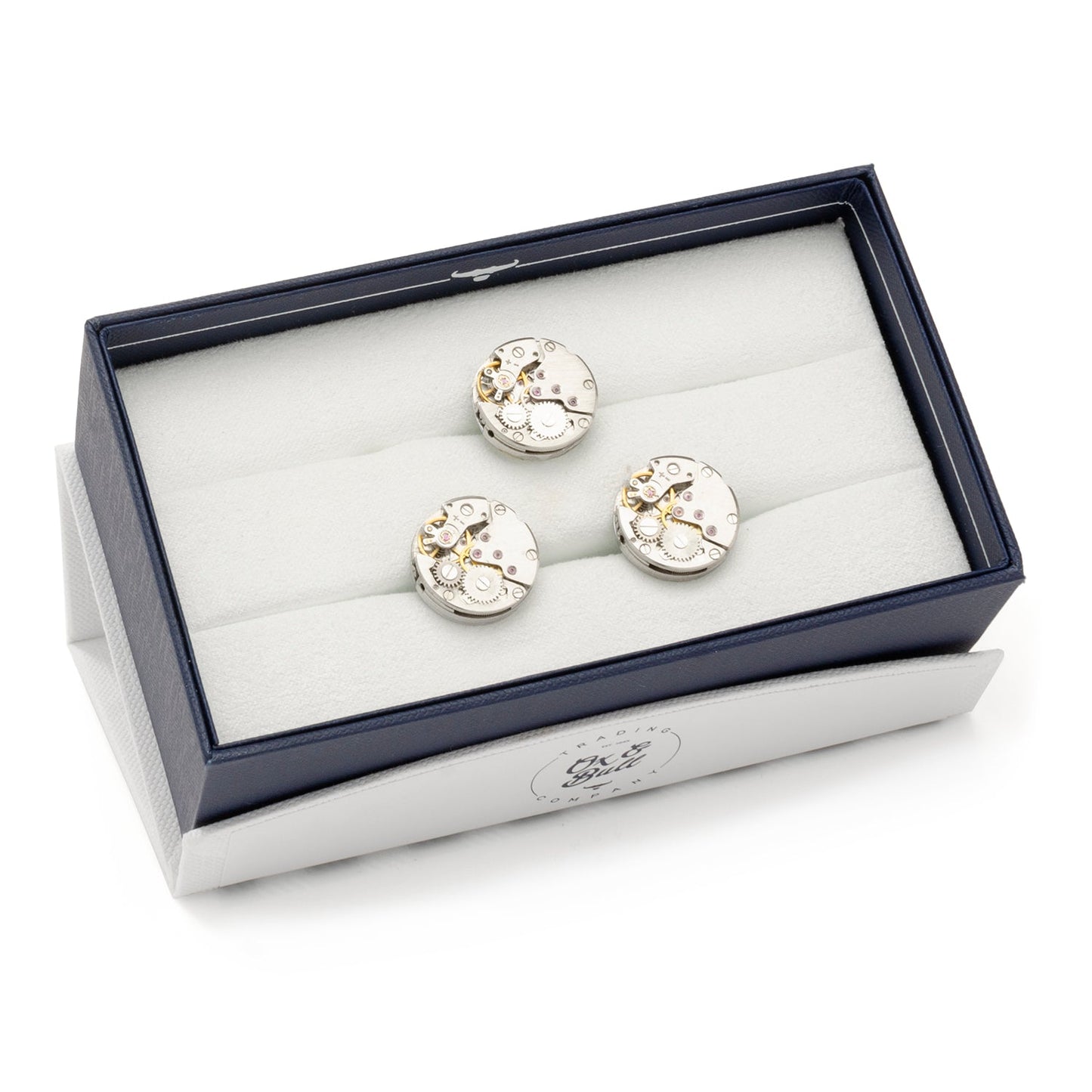 Conjunto de regalo de gemelos y pin de solapa con mecanismo de reloj esqueletizado Open Edge