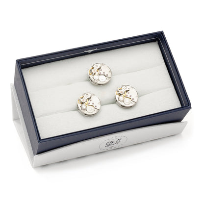 Conjunto de regalo de gemelos y pin de solapa con mecanismo de reloj esqueletizado Open Edge