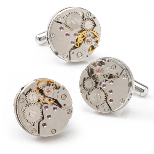 Conjunto de regalo de gemelos y pin de solapa con mecanismo de reloj esqueletizado Open Edge