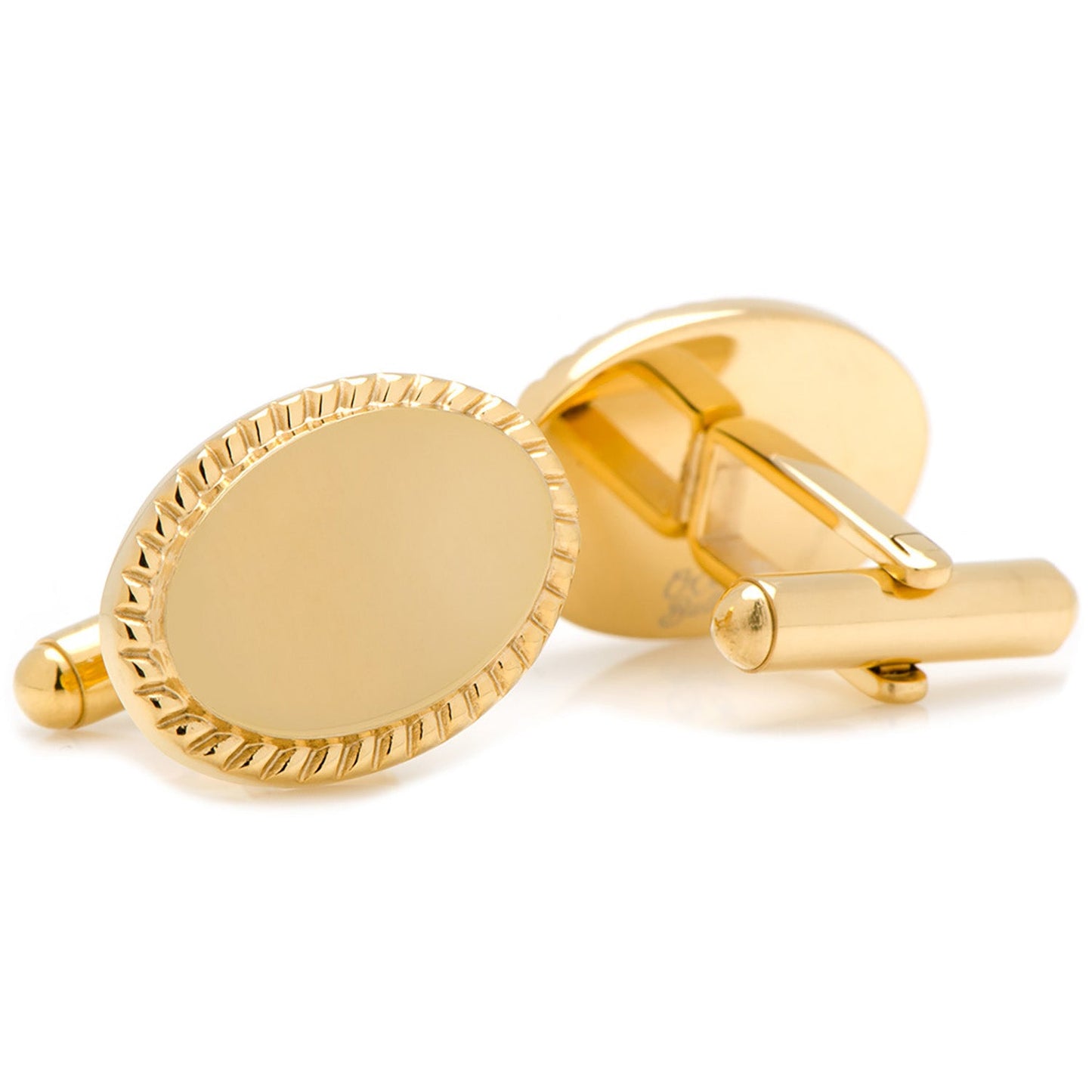 Juego de regalo de mancuernillas ovaladas con borde trenzado y broche de corbata con baño de oro de 14 quilates