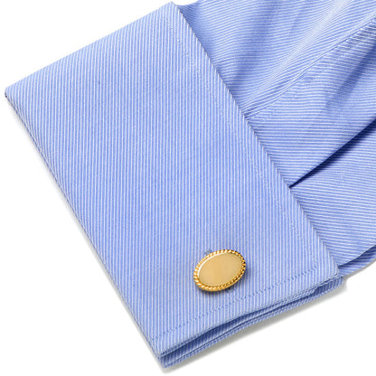 Juego de regalo de mancuernillas ovaladas con borde trenzado y broche de corbata con baño de oro de 14 quilates
