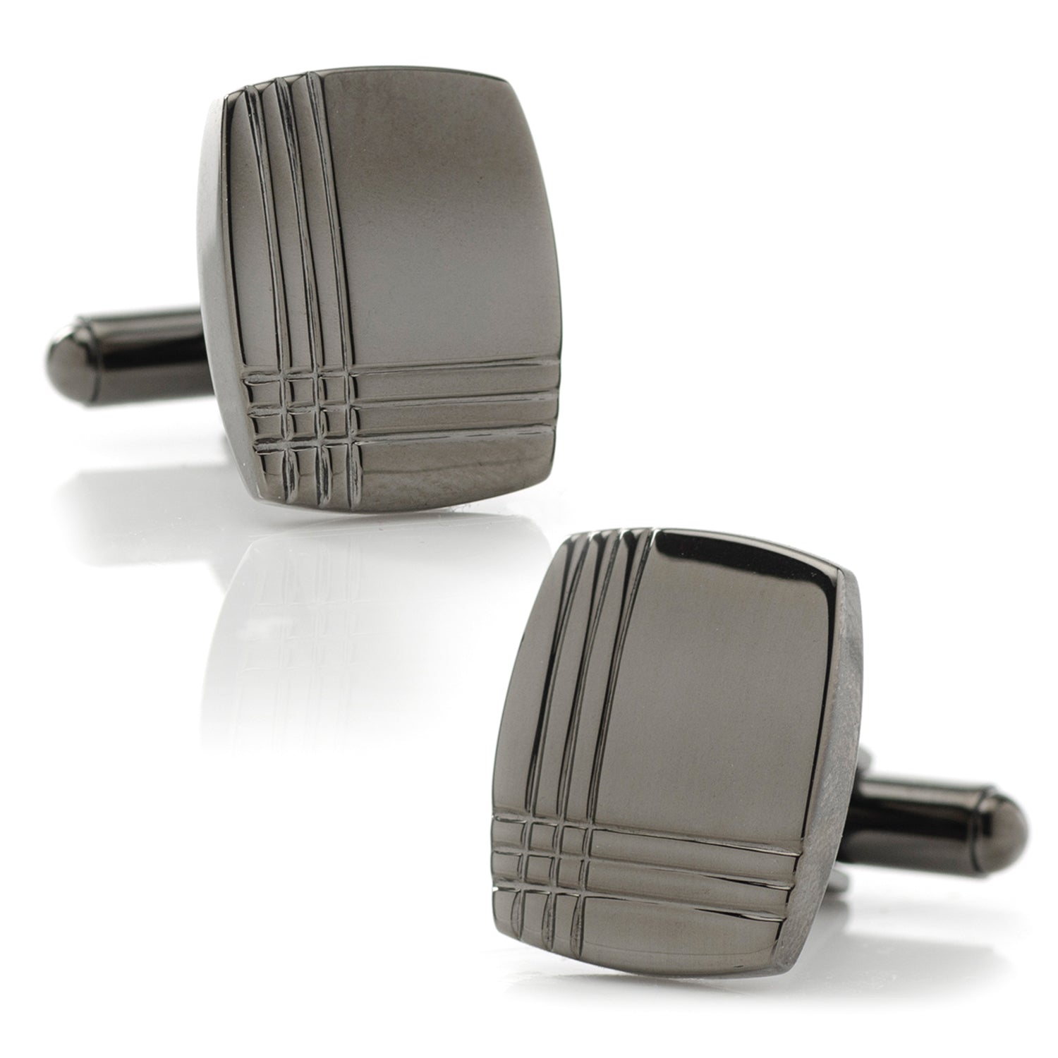 Stainless Steel Gunmetal Tartan Plaid Cufflinks - My Men's Shop