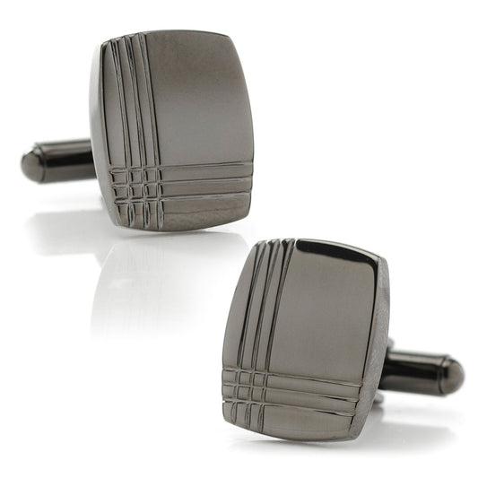 Stainless Steel Gunmetal Tartan Plaid Cufflinks - My Men's Shop