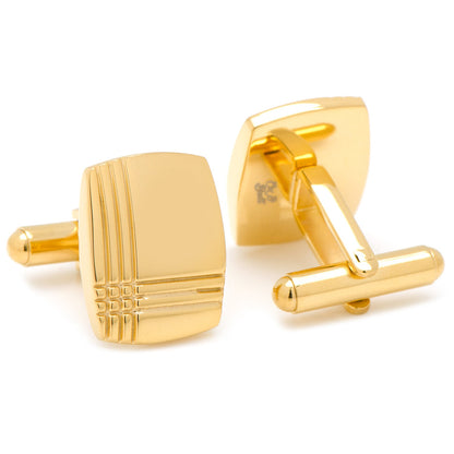 Gemelos de acero inoxidable con estampado de cuadros escoceses dorados