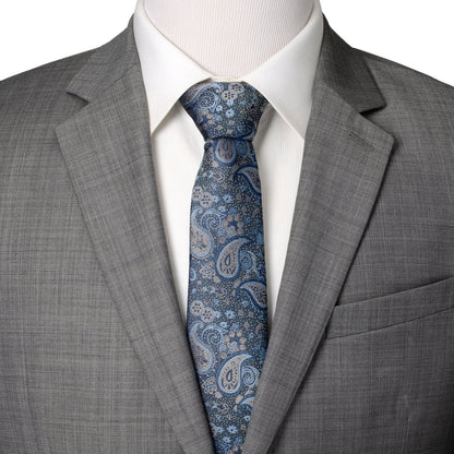 Corbata de hombre paisley azul y gris