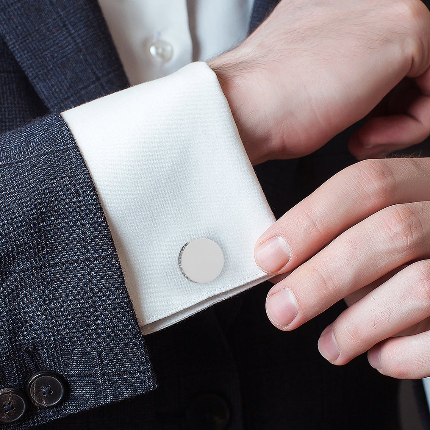 Stainless Steel Engravable Pave Edge Cufflinks - My Men's Shop