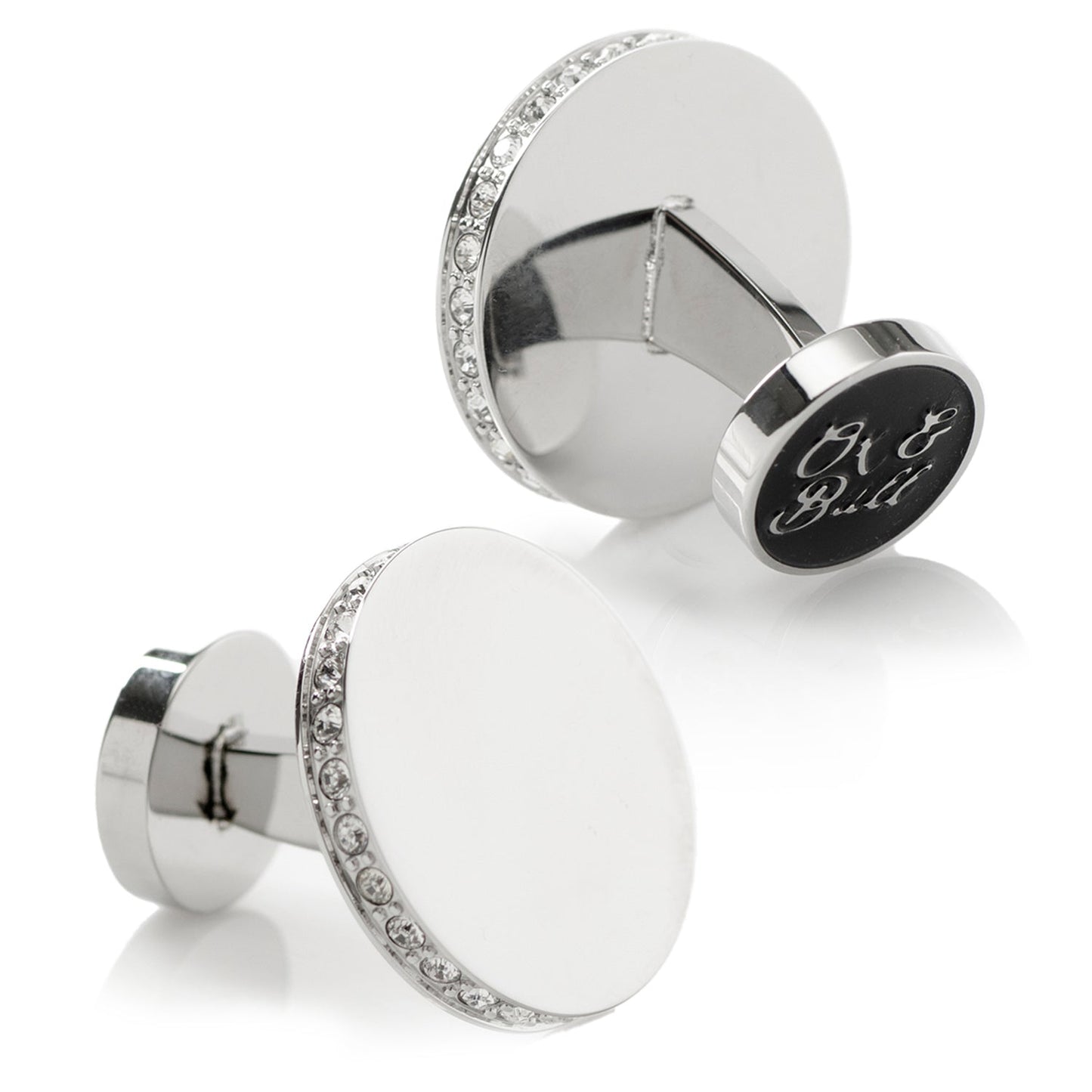 Gemelos de acero inoxidable grabables con borde pavé