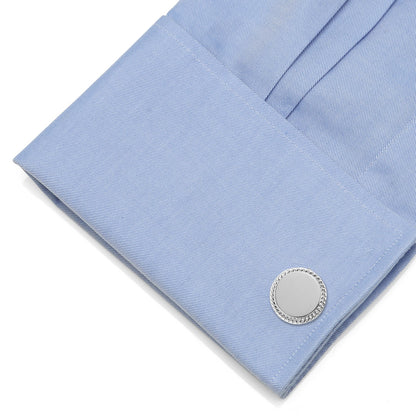 Engravable Rope Border Round Cufflinks and Tie Bar Gift Set