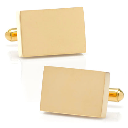 Set de regalo de gemelos y pasacorbatas rectangulares grabables de oro