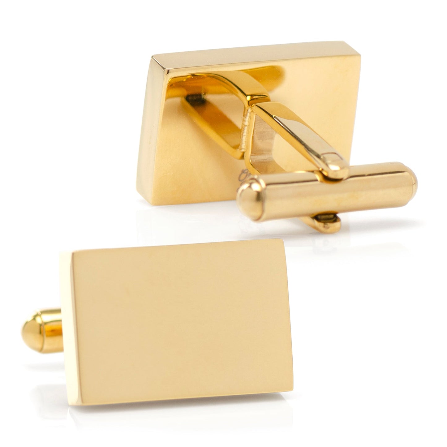 Set de regalo de gemelos y pasacorbatas rectangulares grabables de oro