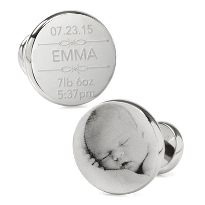 Gemelos Grabables con Foto Personalizada de Datos de Nacimiento