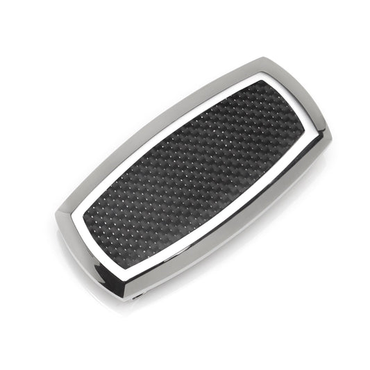 Clip para billetes de fibra de carbono negra con incrustaciones de acero inoxidable