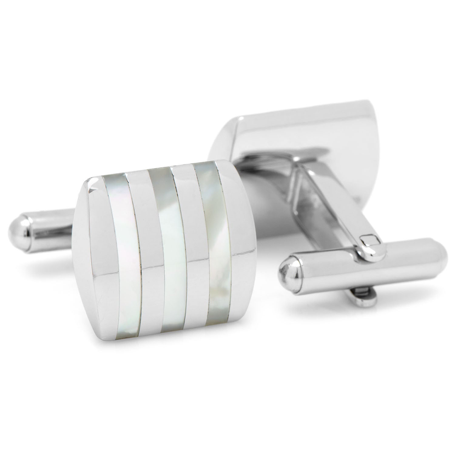 Stainless Steel Striped Mother of Pearl Cufflinks - My Men's Shop