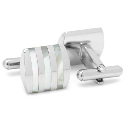 Stainless Steel Striped Mother of Pearl Cufflinks - My Men's Shop