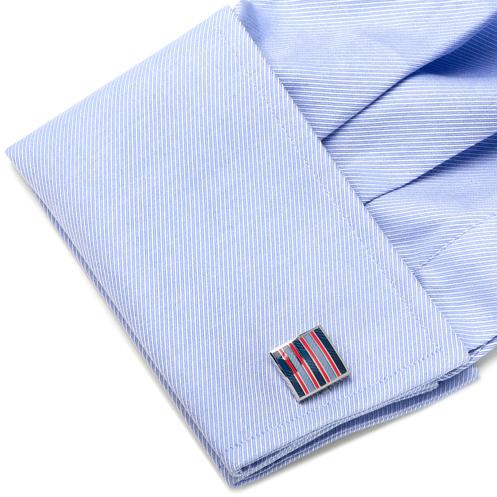 Red and Navy Striped Square Cufflinks - My Men's Shop