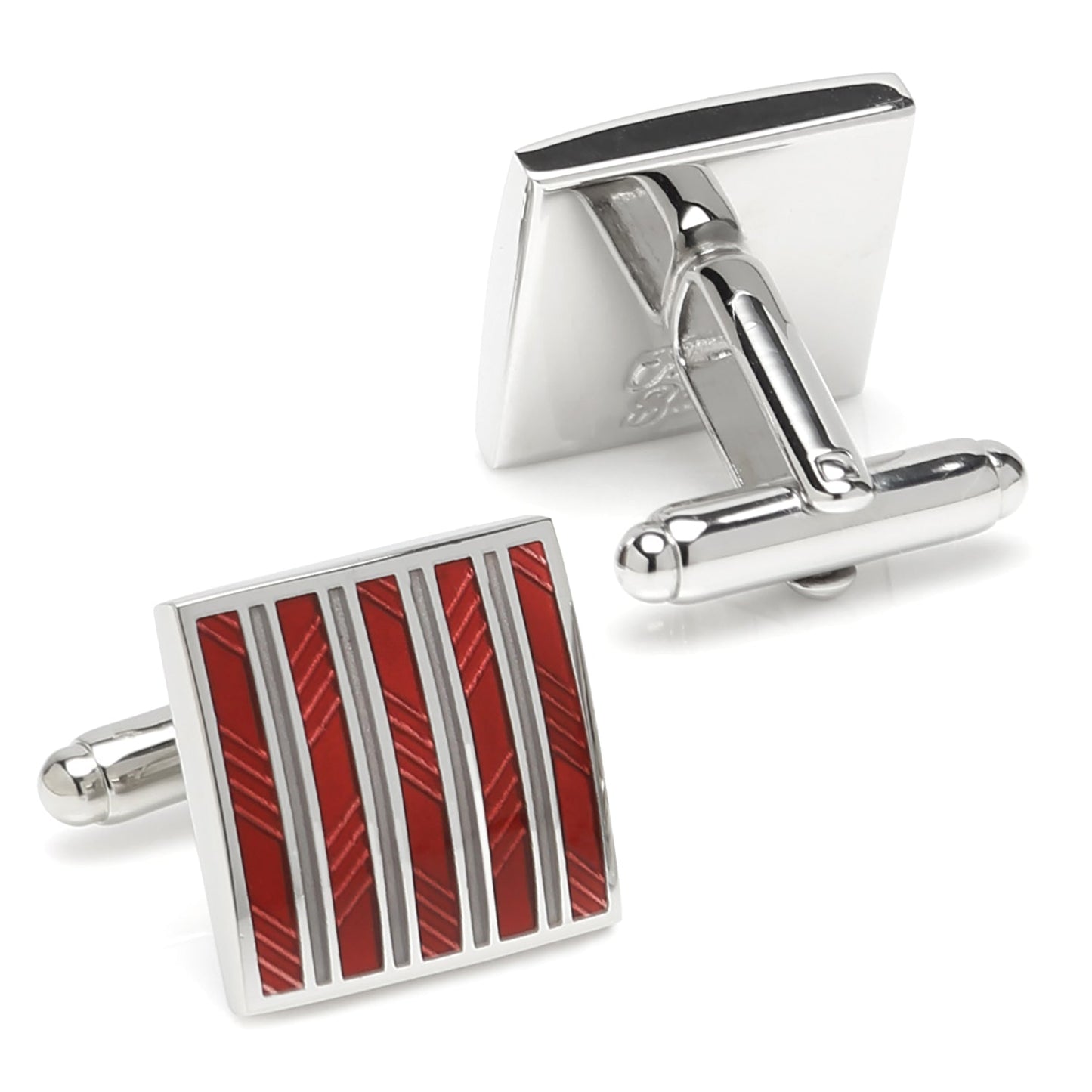 Red and Gray Striped Square Cufflinks - My Men's Shop