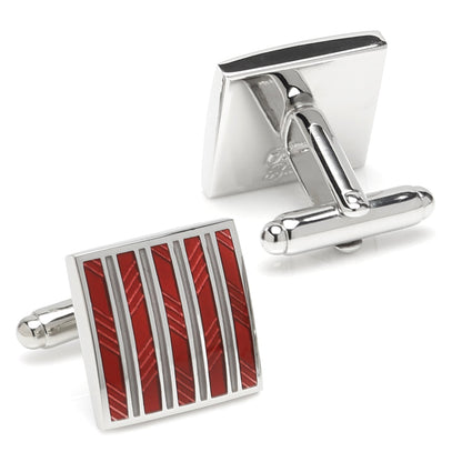 Red and Gray Striped Square Cufflinks - My Men's Shop