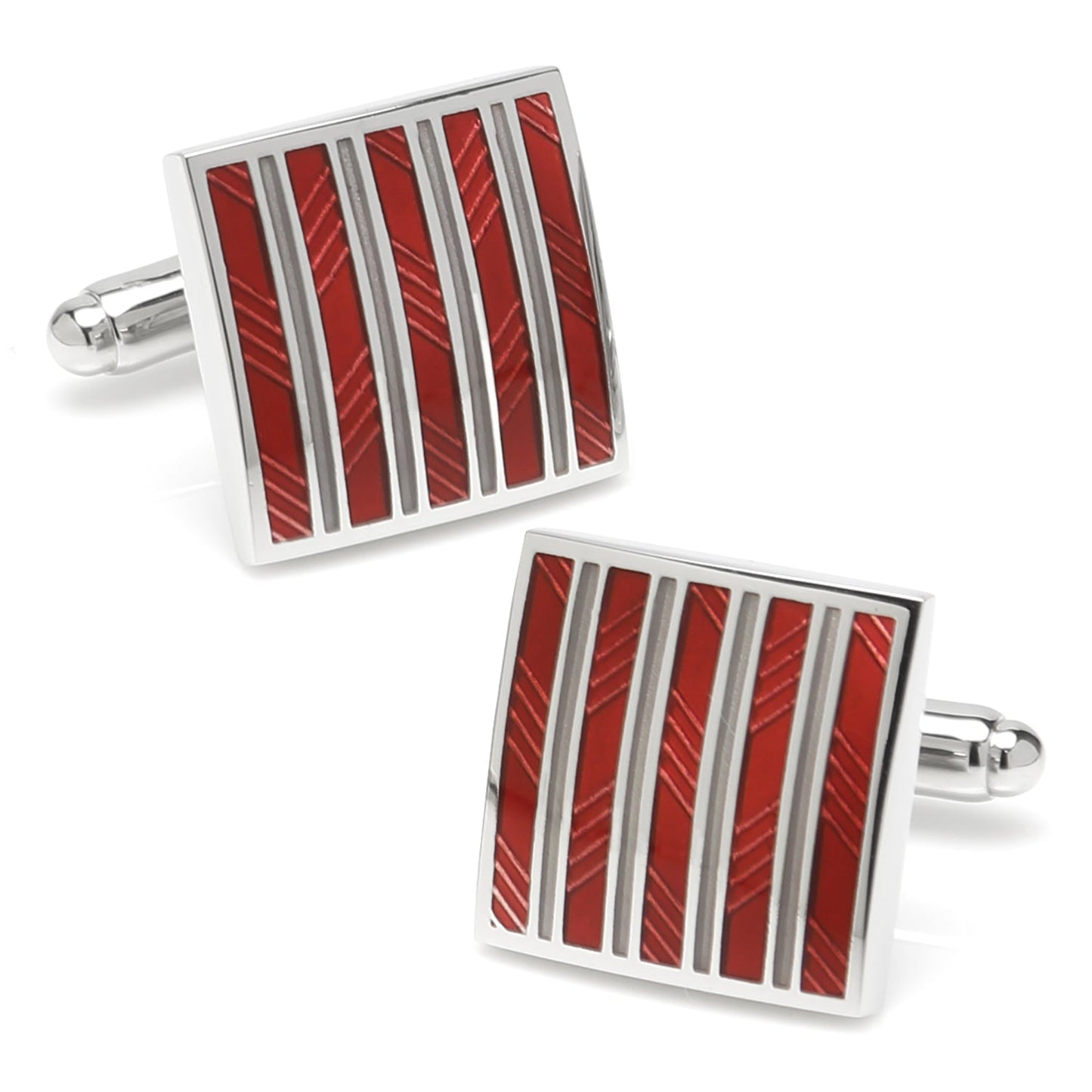 Red and Gray Striped Square Cufflinks - My Men's Shop