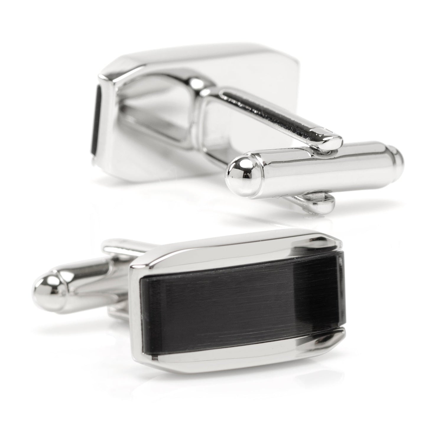Gemelo rectangular plateado con ojo de gato gris oscuro
