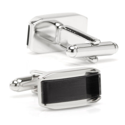 Silver Rectangular Cufflink with Dark Gray Cats Eye - My Men's Shop