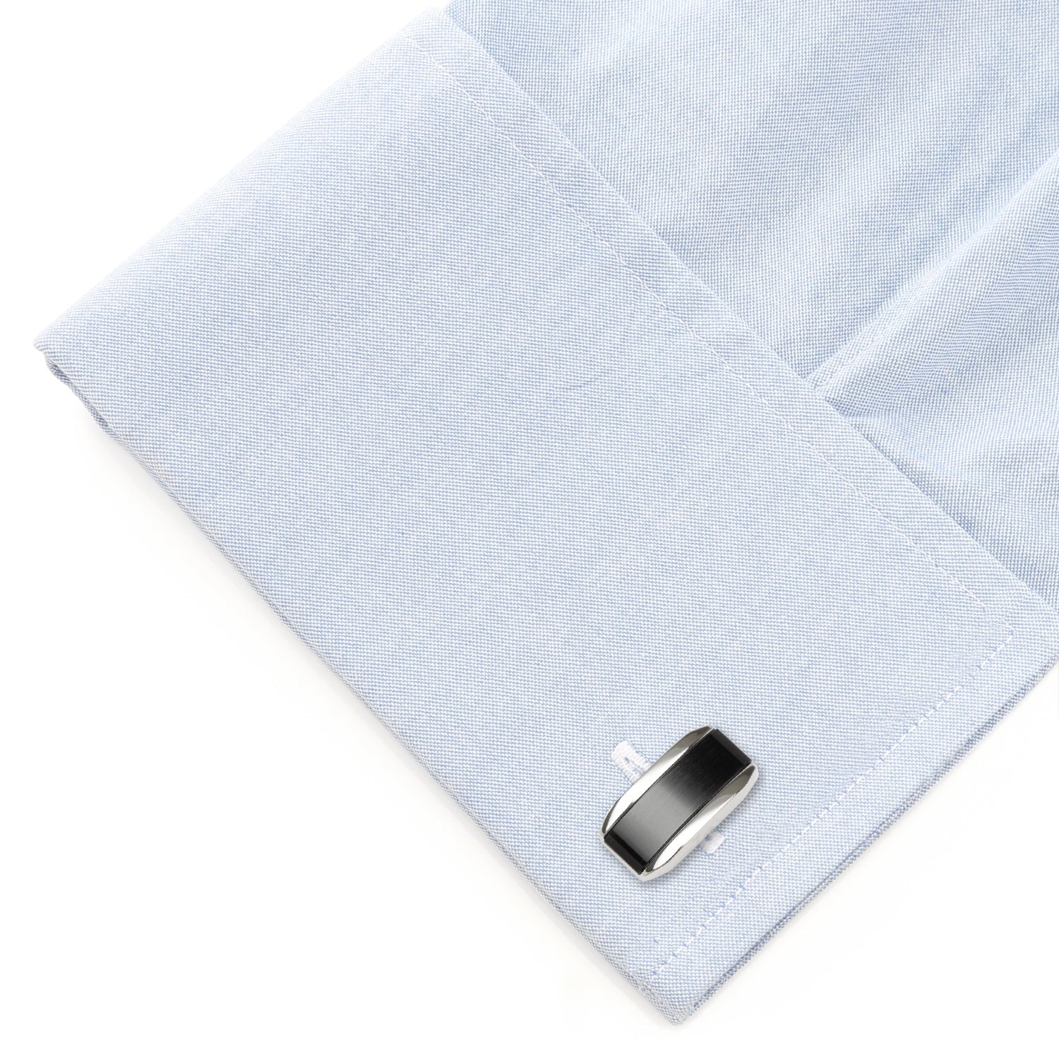 Silver Rectangular Cufflink with Dark Gray Cats Eye - My Men's Shop