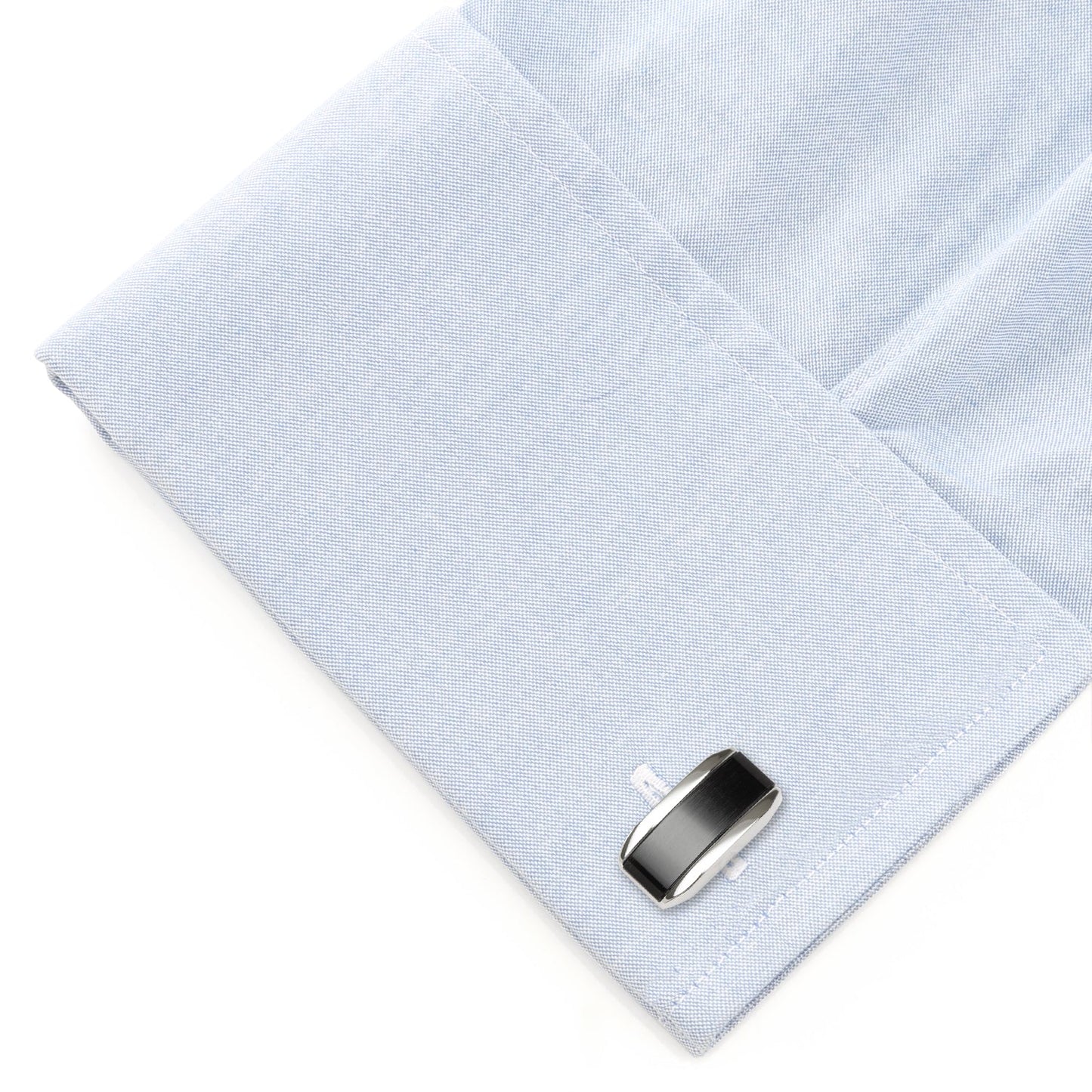 Gemelo rectangular plateado con ojo de gato gris oscuro