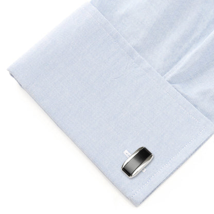 Gemelo rectangular plateado con ojo de gato gris oscuro